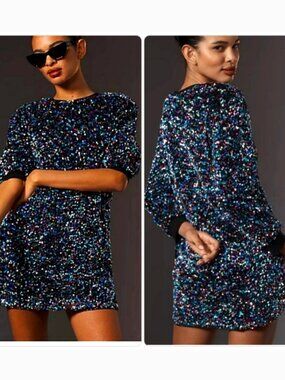 long sleeve glitter dress Royal Blue Sequin V-neck Long Sleeve Sheath Custom Prom Dress